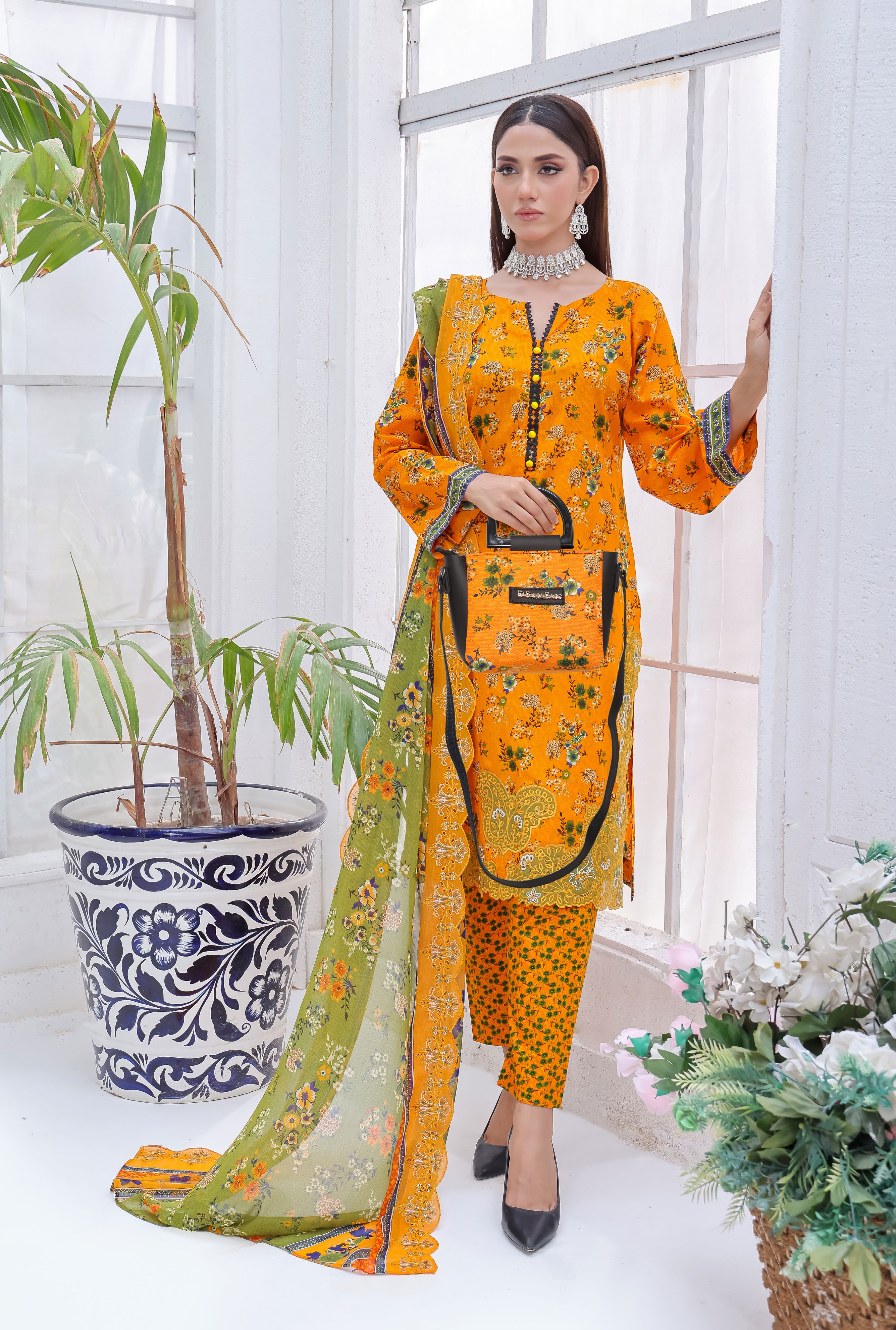 Pakistani Saba by Rana Arts Bin Hameed Unstitched Three Piece - Marigold Meadow