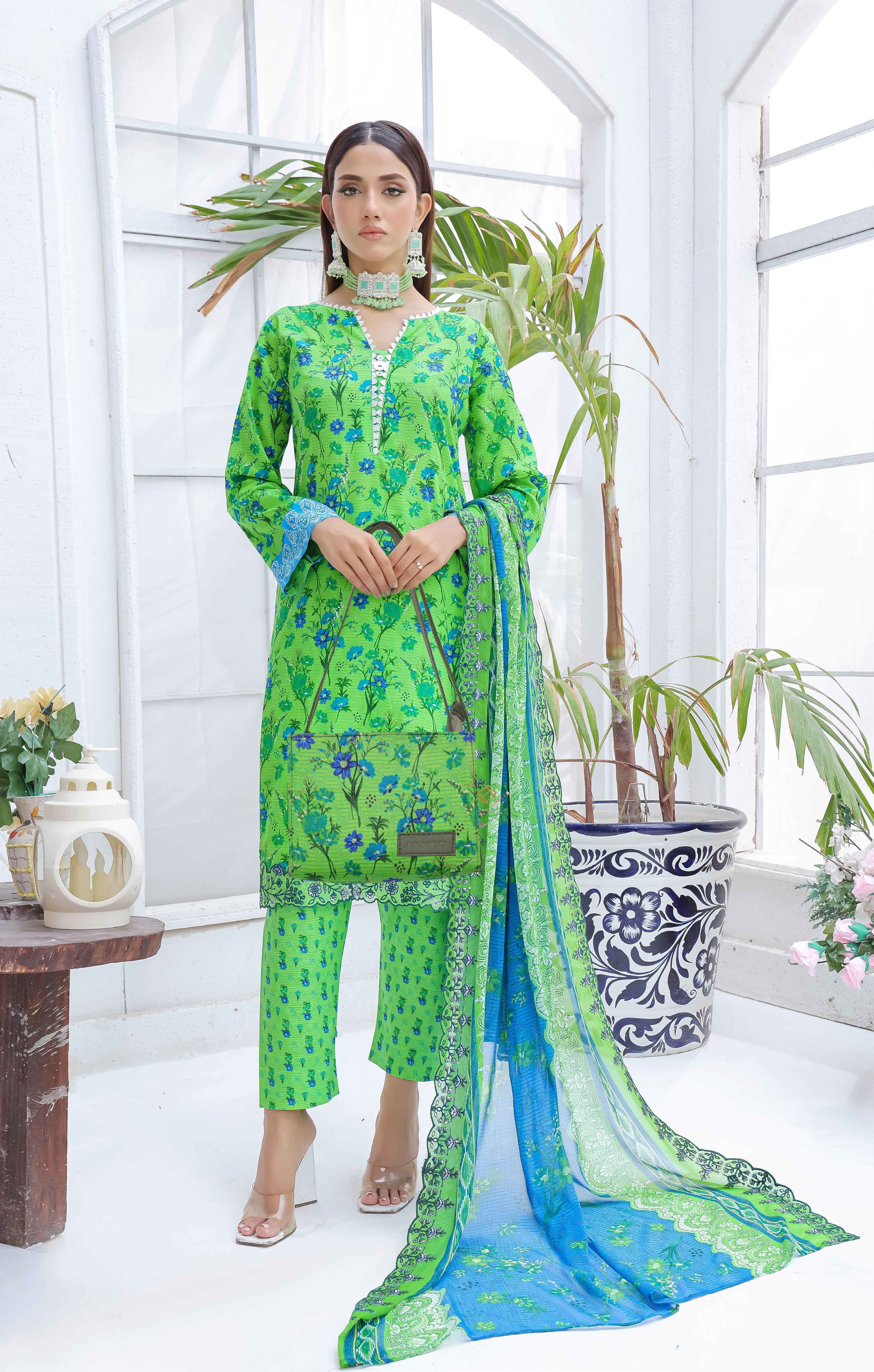 Pakistani Saba by Rana Arts Bin Hameed Unstitched Three Piece - Emerald Meadow