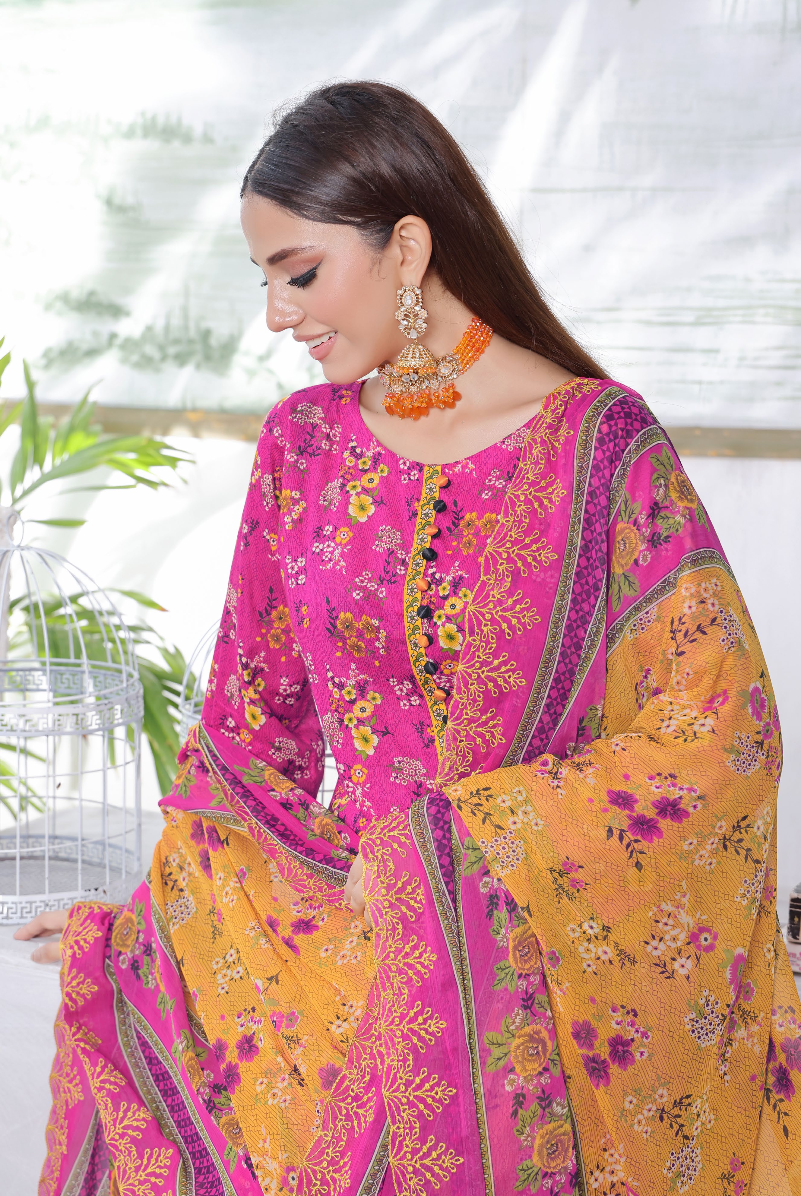 Pakistani Saba by Rana Arts Bin Hameed Unstitched Three Piece - Magenta Rose