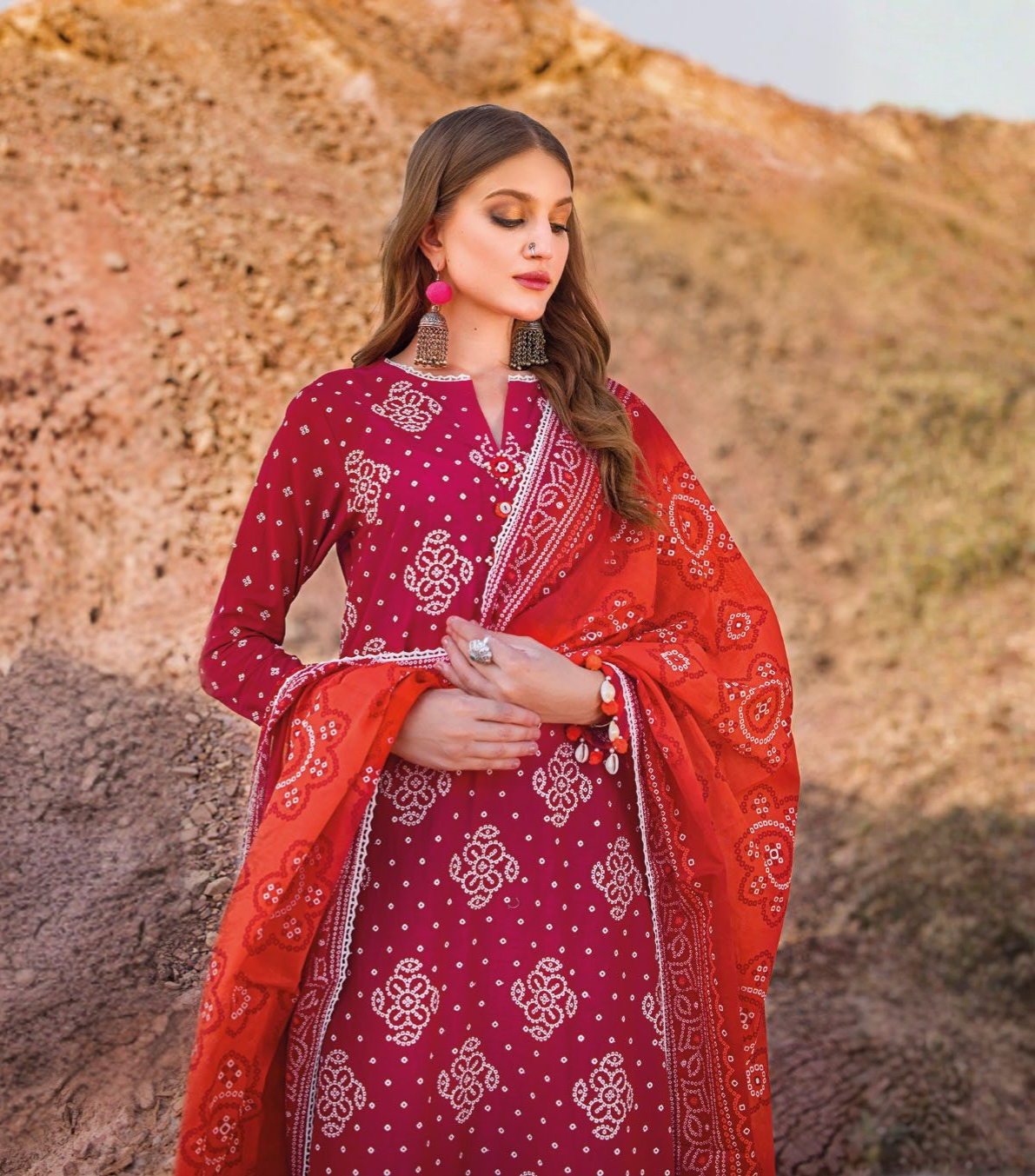 Pakistani Gul Ahmed Chunri Unstitched Three Piece – Garnet Bloom