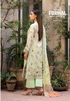 Pakistani Blossom By Gulljee Embroidery Luxury Chiffon Unstitched Three Piece - Pistachio Green