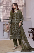 Pakistani Bin Khalid Dastaan Exclusive Chiffon Unstitched Three Piece – Olive Majesty