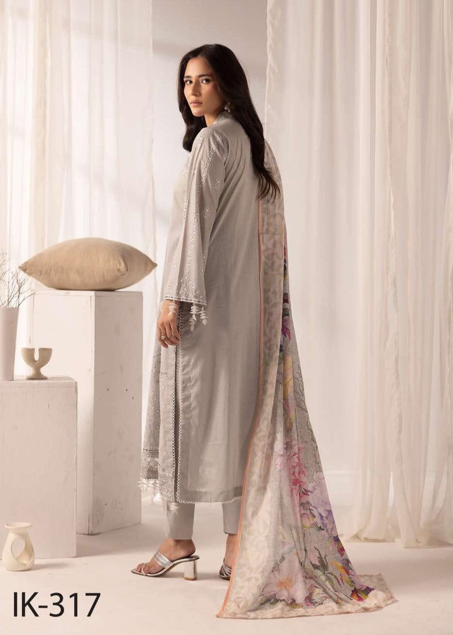 Pakistani Khoobsurat By Nur Embroidered Unstitched Lawn Collection — Silver Mist
