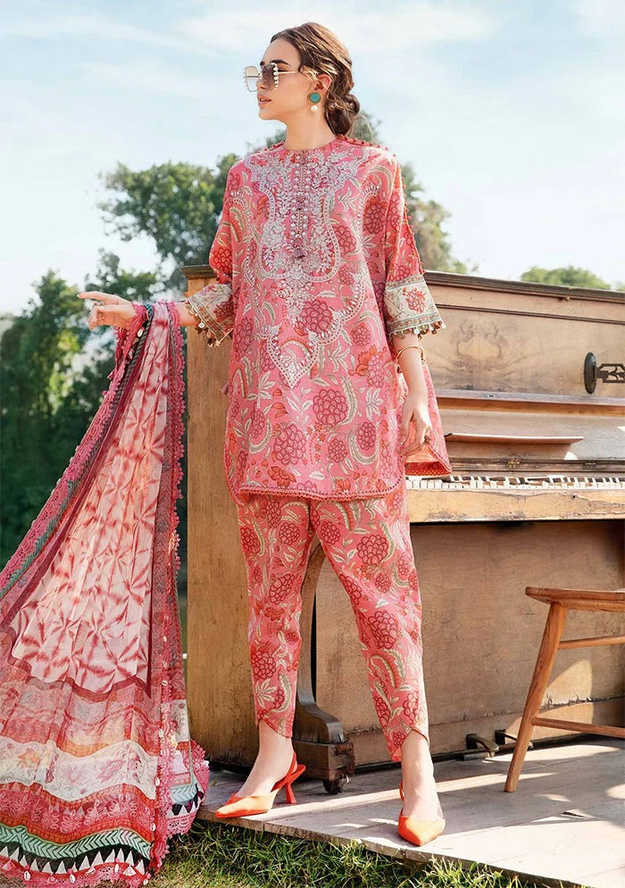 Pakistani Maria B. M-Print Luxury Lawn Unstitched Three-Piece - Coral Bloom