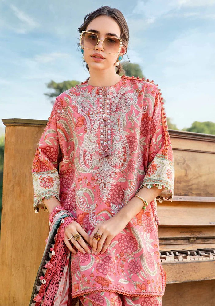 Pakistani Maria B. M-Print Luxury Lawn Unstitched Three-Piece - Coral Bloom