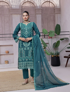 Pakistani Bin Khalid Dastaan Exclusive Chiffon Unstitched Three Piece – Teal Radiance
